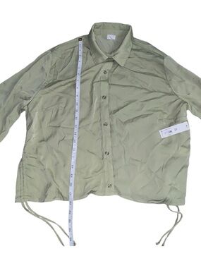 No Boundaries Light Olive Green Juniors Button Down Shirt Long Sleeve XXL Satin
